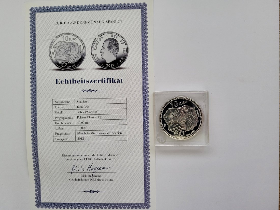  10 Euro 2012 Juan Gris Juan Carlos Silbermünze 925/27g Spanien Spittalgold9800 (3469)   