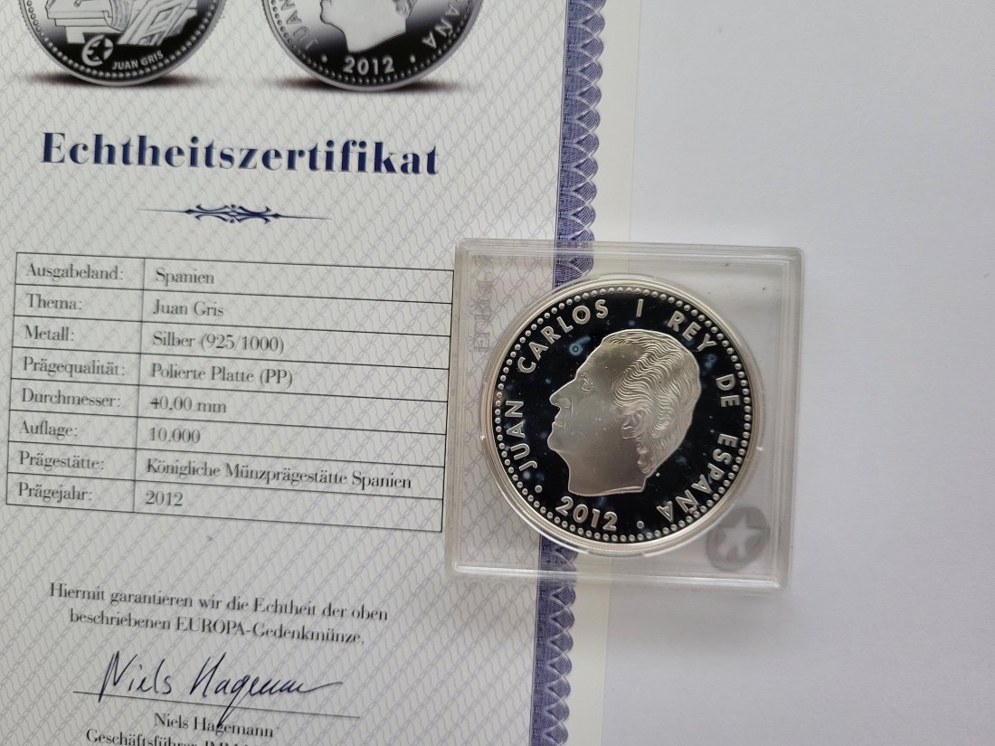  10 Euro 2012 Juan Gris Juan Carlos Silbermünze 925/27g Spanien Spittalgold9800 (3469)   
