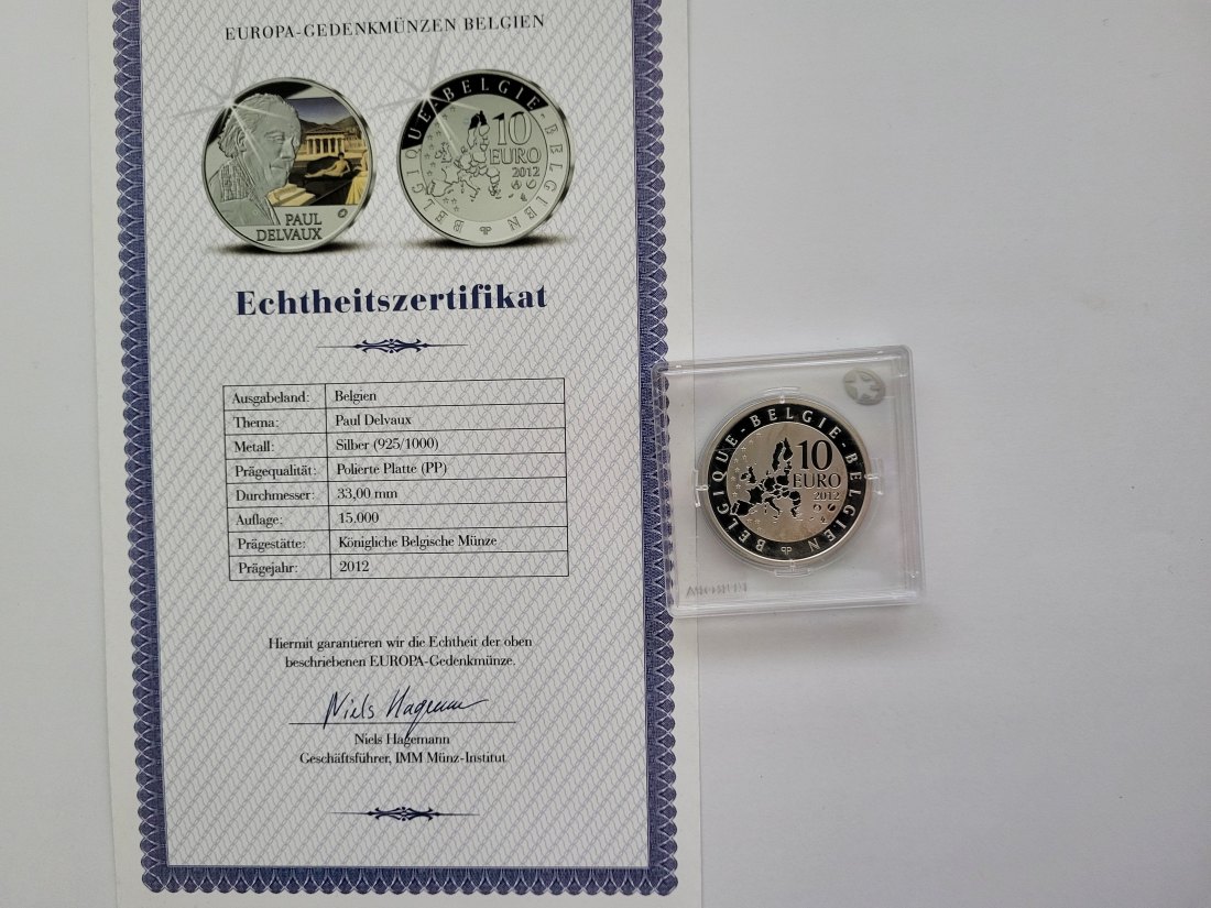  10 Euro 2012 Paul Delvaux Silbermünze 925/18,8g Belgien Spittalgold9800 (3469)   