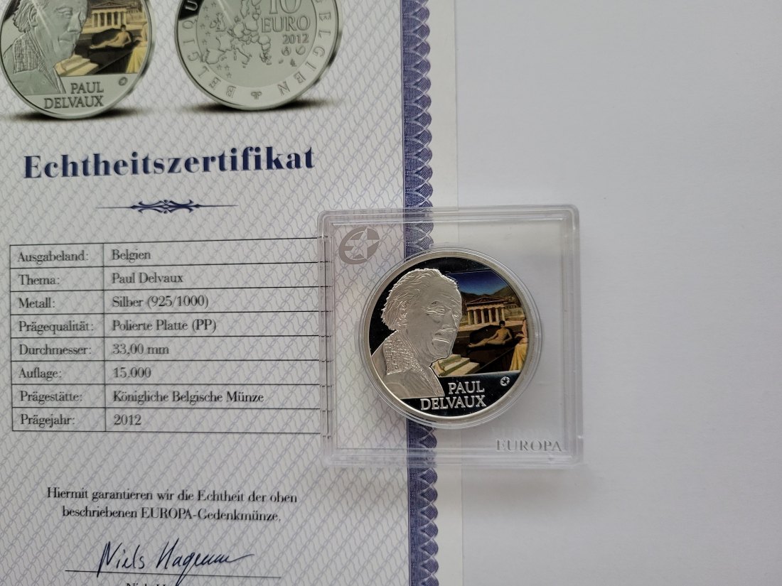  10 Euro 2012 Paul Delvaux Silbermünze 925/18,8g Belgien Spittalgold9800 (3469)   