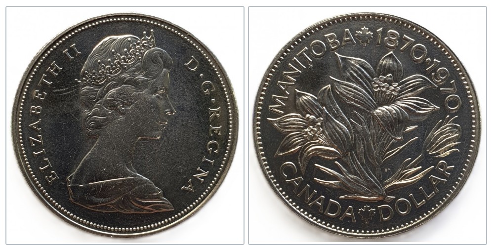  Kanada 1 Dollar, 1970 100 Jahre Beitritt von Manitoba zu Kanada Nickel-Ausführung   