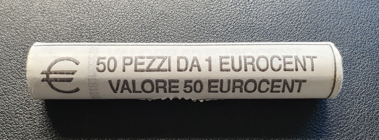  Bankrolle Münzrolle - 50 x 1 Cent Münze 2008 Italien   