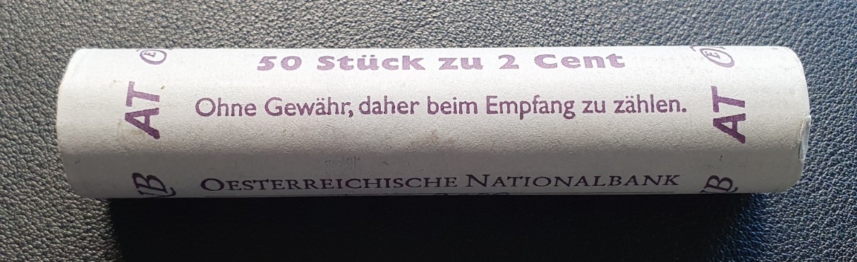  Originale Bankrolle Münzrolle - 50 x 2 Cent Münze Österreich - 2008 - Alpen-Edelweiß   