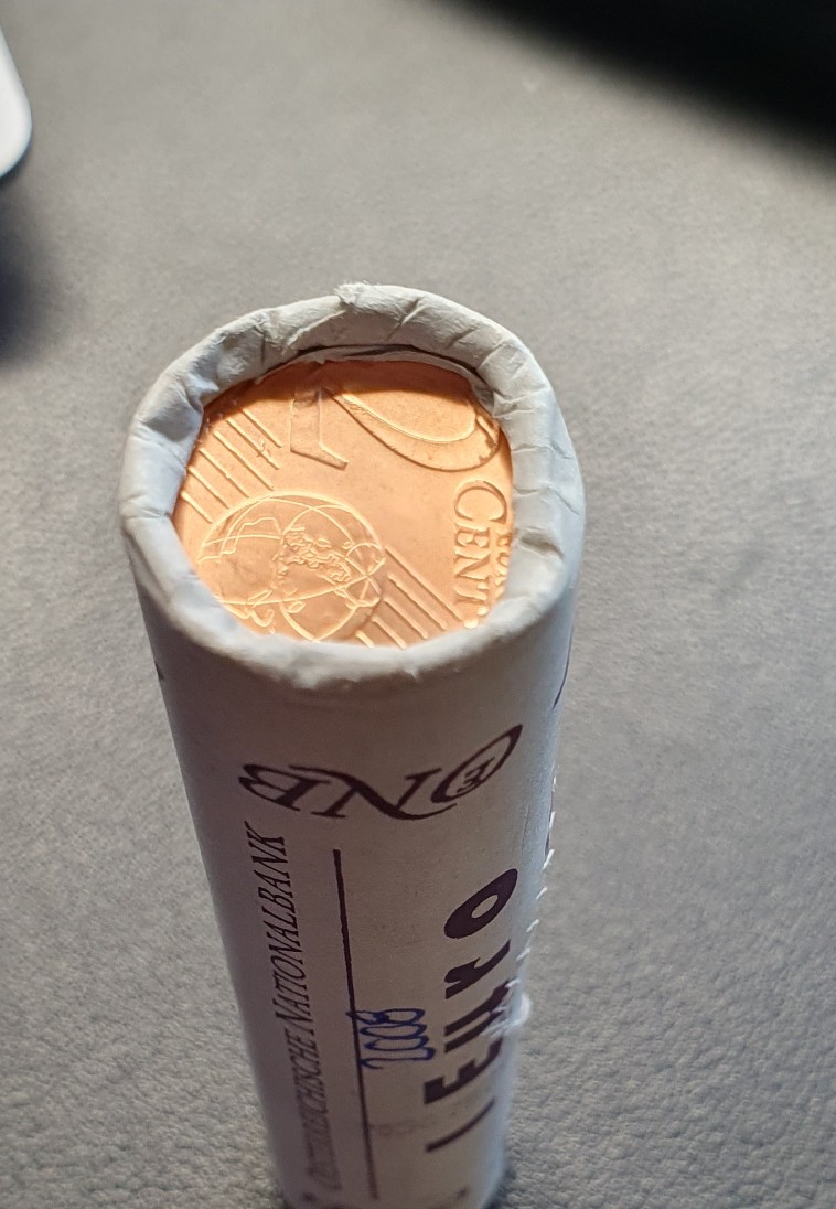  Originale Bankrolle Münzrolle - 50 x 2 Cent Münze Österreich - 2008 - Alpen-Edelweiß   