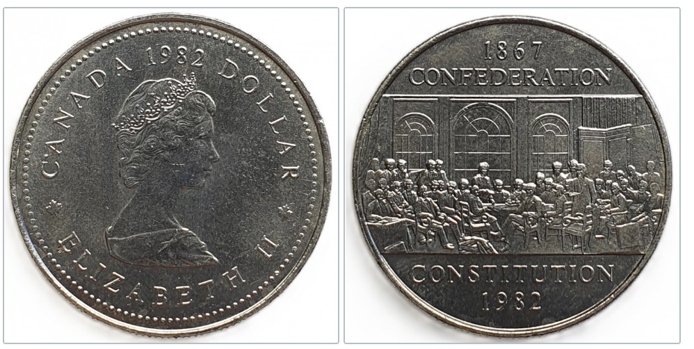 Kanada 1 Dollar, 1982 115 Jahre Verfassung von Kanada Nickel Münze   