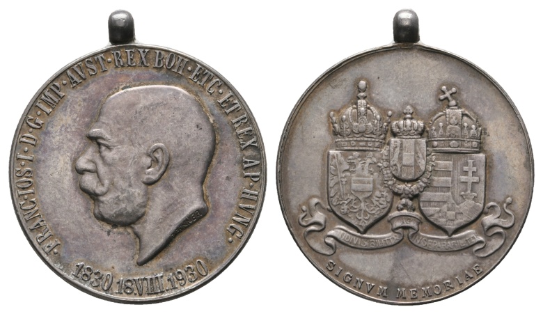  Medaille 1930; 100. Geburtstag Franz Josepf I.; silber; gehenkelt; 13,71 g; Ø 29,57 mm   