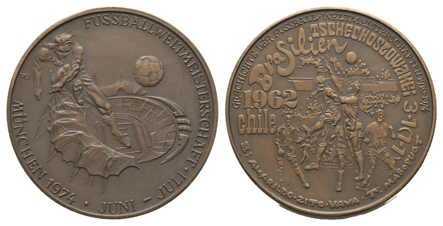  Medaille 1974; Fußballweltmeisterschaft; Bronze; 13,29 g; Ø 31,84 mm   