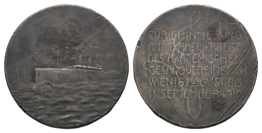  Medaille 1910; Amerikareise des Akademischen Gesangsverein Wiens; silber; 12,38 g; Ø 30,40 mm   
