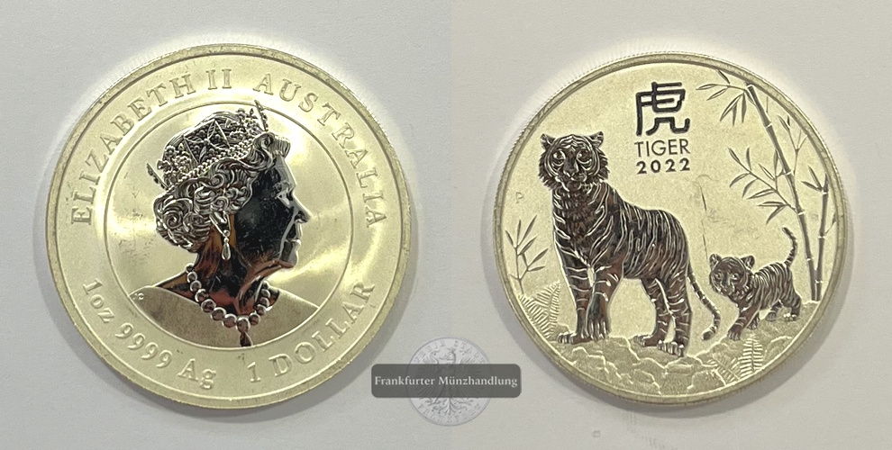  Australien 1 Dollar 2022 Jahr des Tigers FM-Frankfurt KM#4330 Feinsilber: 31,1g   