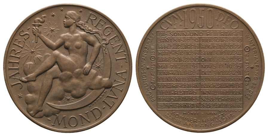  Medaille 1950; Kalendermedaille; Bronze; 21,75 g; Ø 40,09 mm   