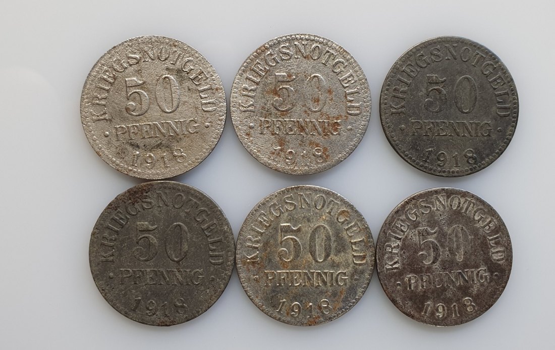  BRAUNSCHWEIG: KRIEGSNOTGELD: 50 Pfennig 1918 / HERZOGTUM 6 Münzen Konvolut   