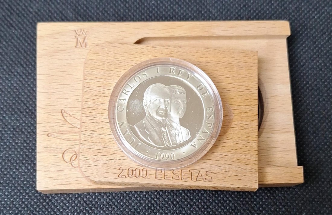  Spanien, 2000 Pesetas Silber PP in Holz-Box, Olympische Spiele Barcelona 1992, Fußball   