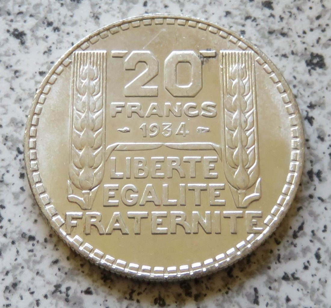  Frankreich 20 Francs 1934, Erhaltung   