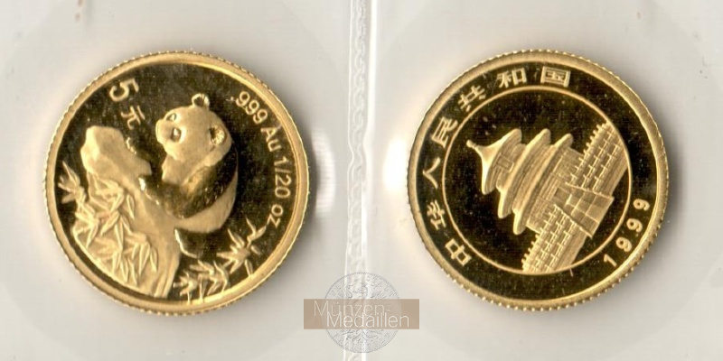 China  5 Yuan  1999 Panda MM-Frankfurt   Feingold: 1,56g   