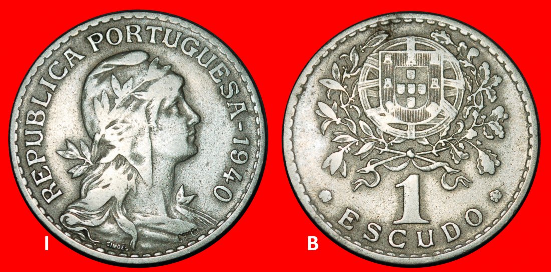  Ⰺ LIBERTY (1927-1968): PORTUGAL★ 1 ESCUDO 1940! DISCOVERY! WARTIME 1939-1945★LOW START ★ NO RESERVE!   