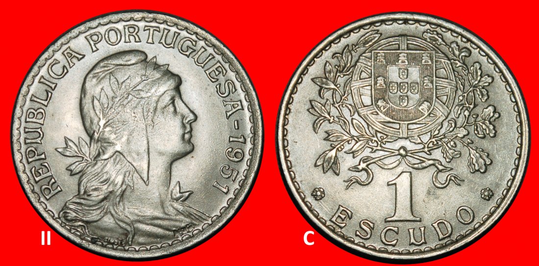  Ⰺ LIBERTY (1927-1968): PORTUGAL ★ 1 ESCUDO 1951! DISCOVERY COIN! ★LOW START ★ NO RESERVE!   