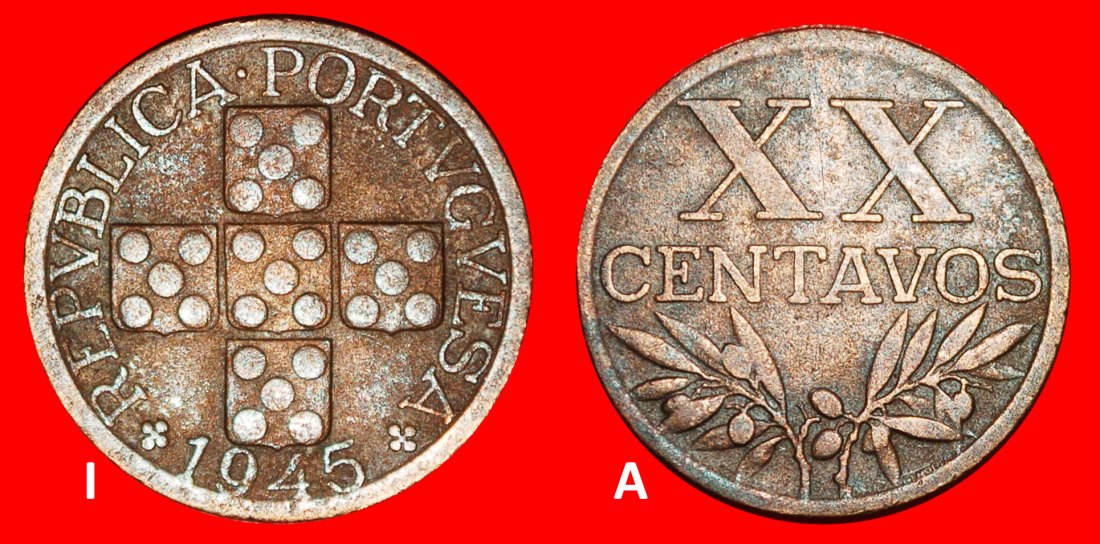  Ⰶ 25 SILVER BEZANTS (1942-1969): PORTUGAL ★ 20 CENTAVOS 1945! DISCOVERY COIN★LOW START ★ NO RESERVE!   