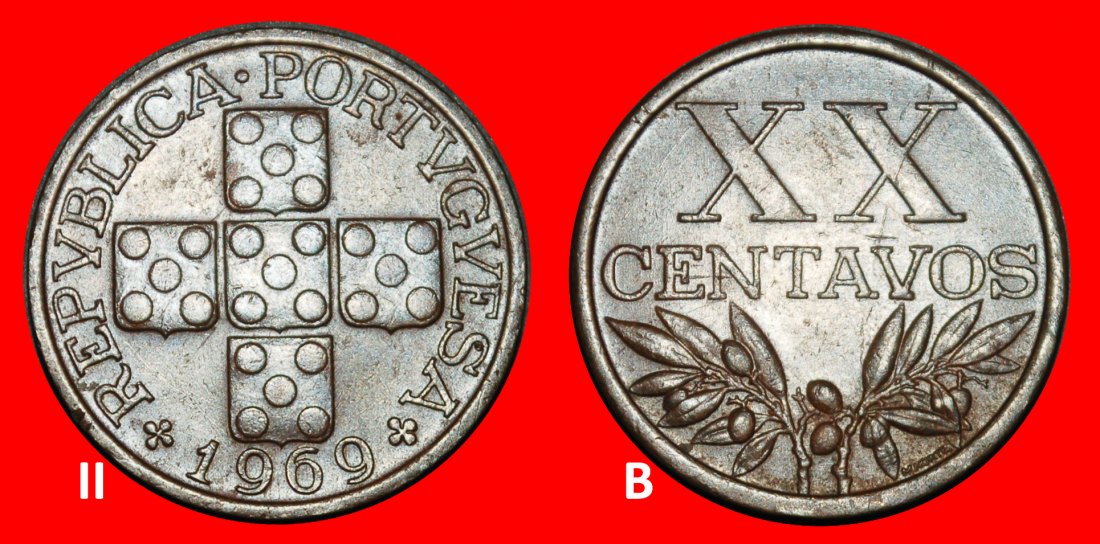  Ⰺ 25 SILVER BEZANTS (1942-1969): PORTUGAL ★ 20 CENTAVOS 1969! DISCOVERY COIN★LOW START ★ NO RESERVE!   