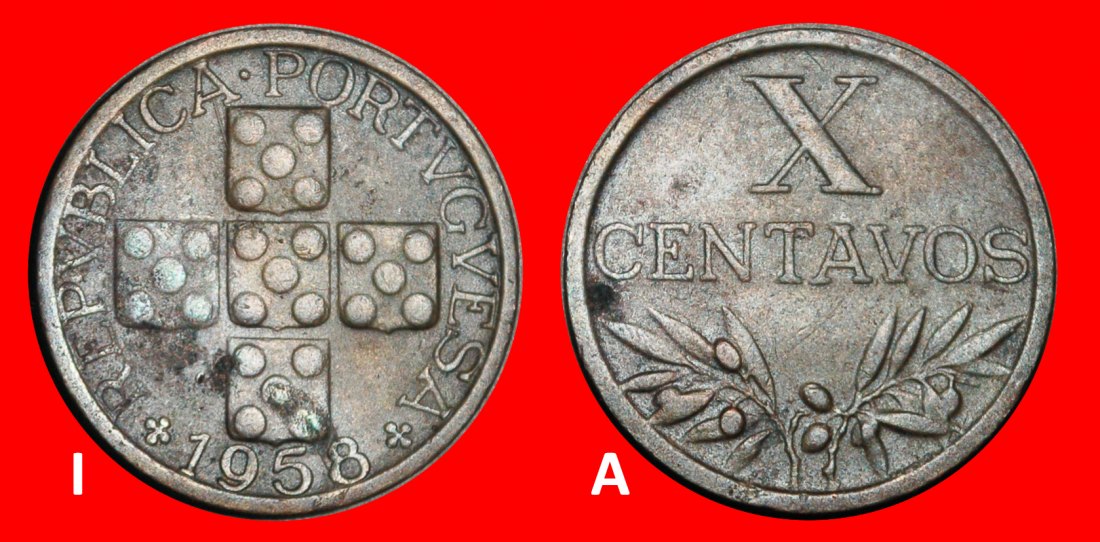  Ⰺ 25 SILVER BEZANTS (1942-1969): PORTUGAL ★ 10 CENTAVOS 1958! DISCOVERY COIN★LOW START ★ NO RESERVE!   