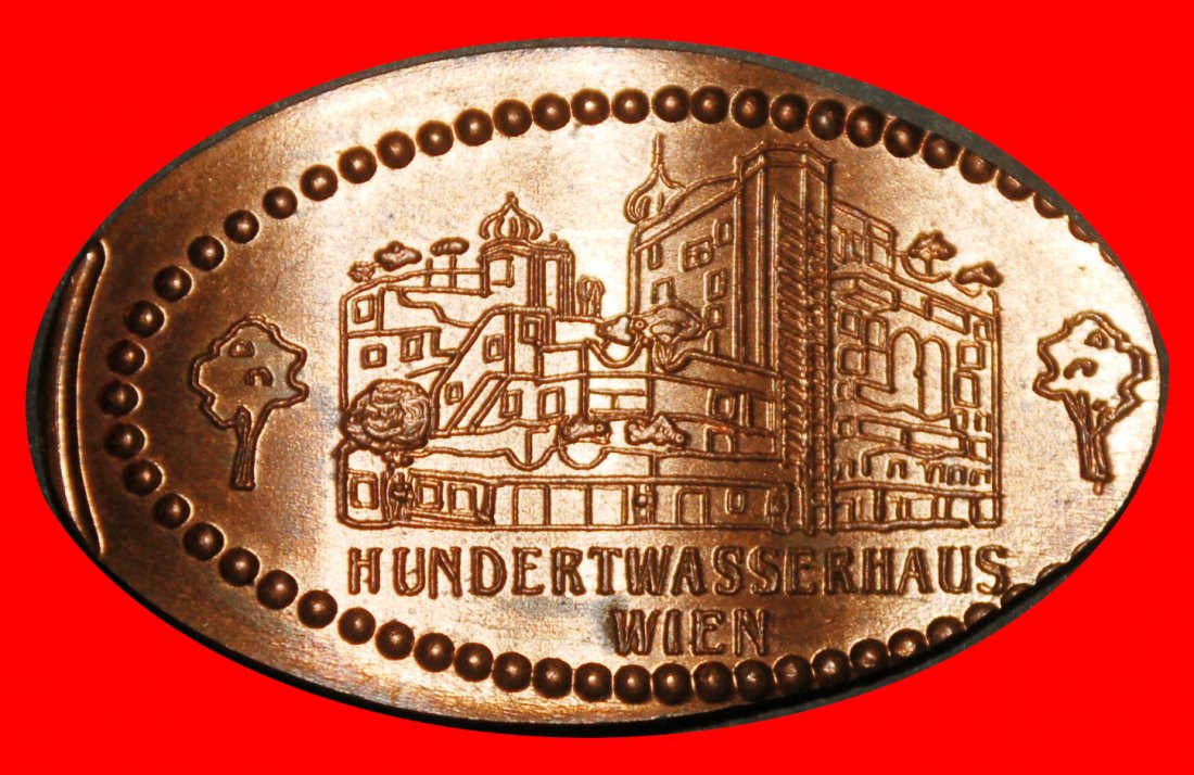 Ⰺ ELONGATED 1 EURO CENT: AUSTRIA ★ HUNDERTWASSERHAUS WIEN  before 2026! UNC★LOW START ★ NO RESERVE!   