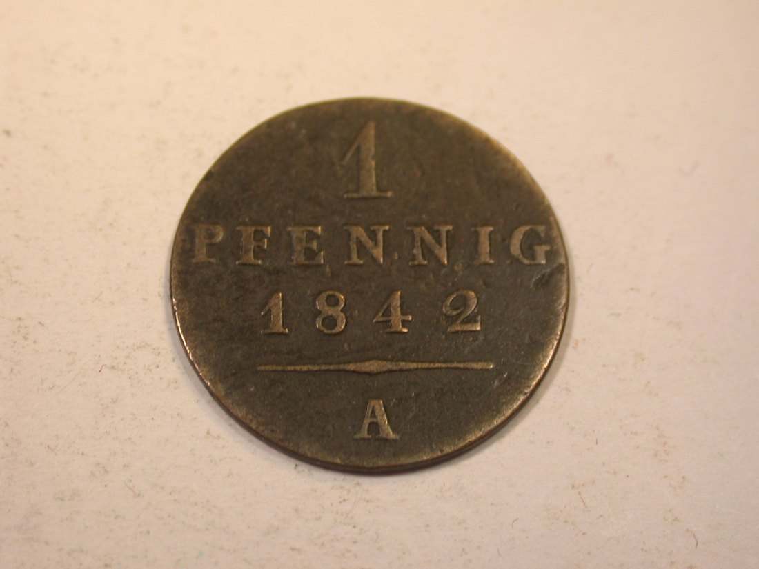 K01 Waldeck Pyrmont 1 Pfennig 1842 A in ss+  Originalbilder   