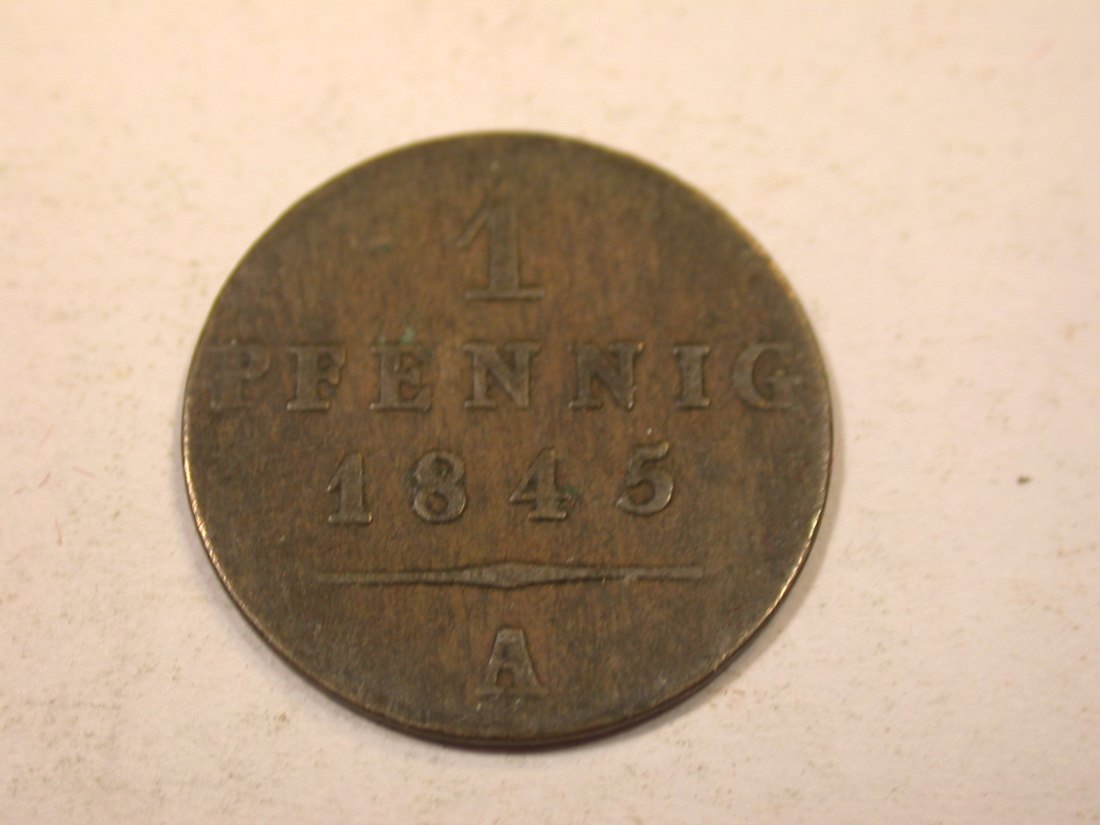  K01 Waldeck Pyrmont 1 Pfennig 1845 A in ss+   Originalbilder   