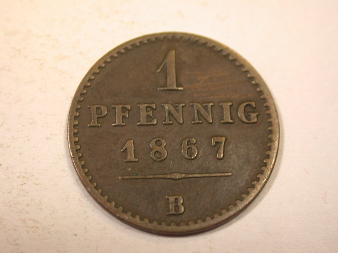  K01 Waldeck Pyrmont 1 Pfennig 1867 B in f.ss/ss+   Originalbilder   