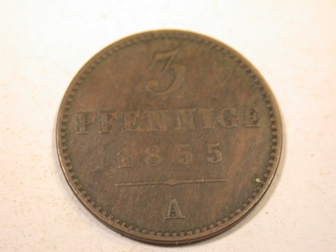  K01 Waldeck Pyrmont  3 Pfennig 1855 A  in f.ss   Originalbilder   