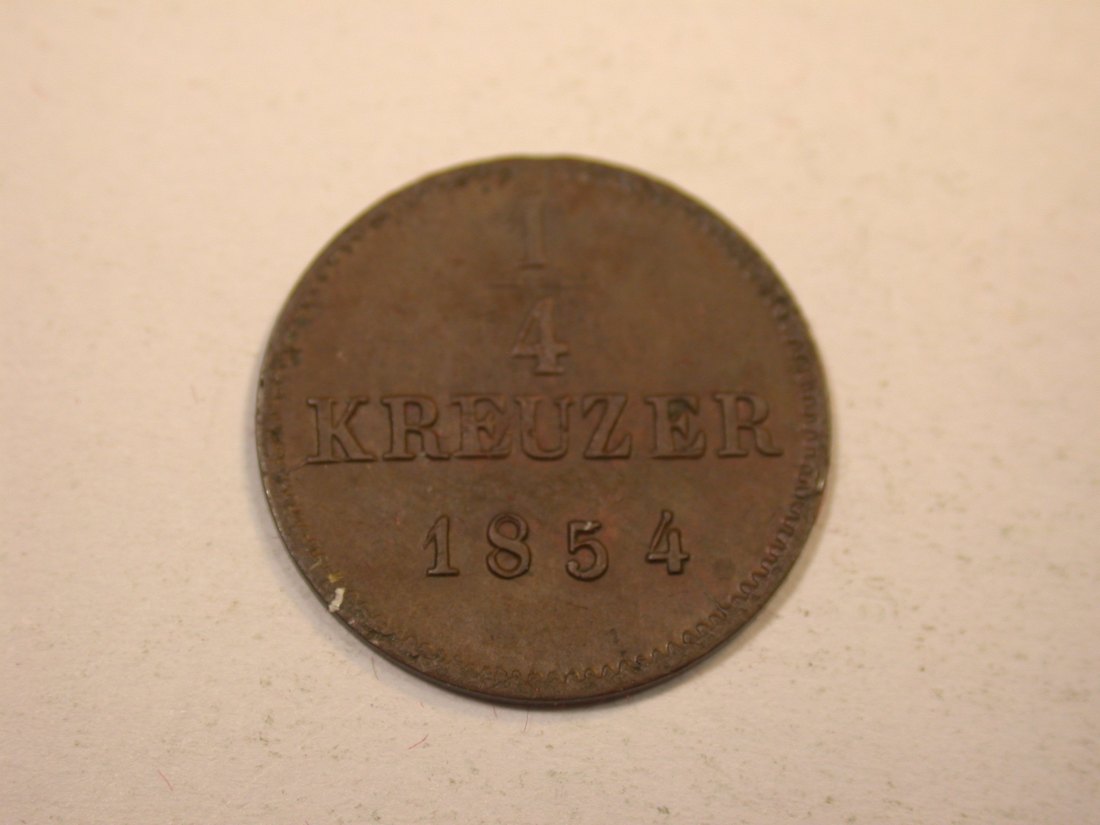  K01 Württemberg 1/4 Kreuzer 1854 in vz-st  RR  !!    Originalbilder   