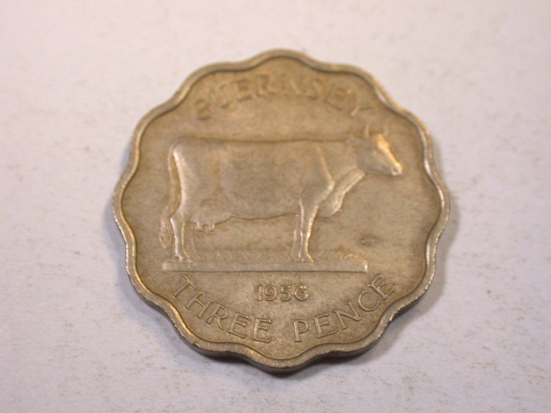  K01 Guernsey  3 Pence 1956 in vz-st      Originalbilder   