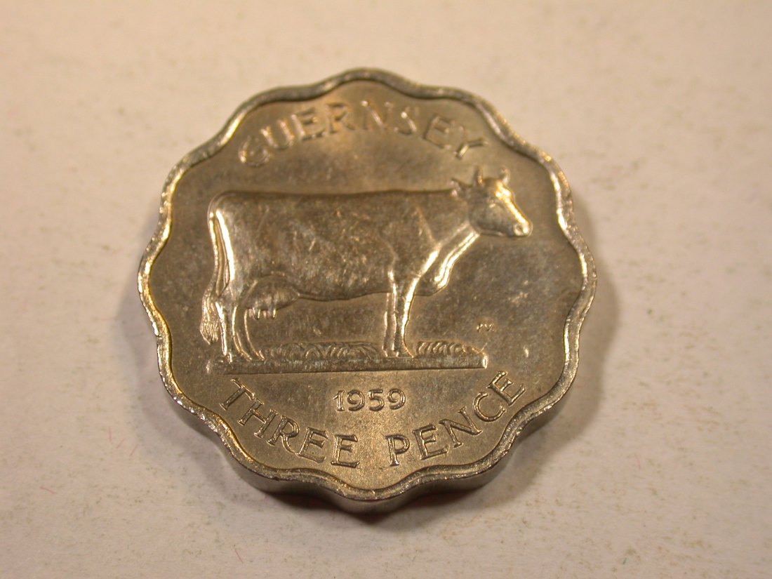  K01 Guernsey  3 Pence 1959 in vz/vz-st     Originalbilder   