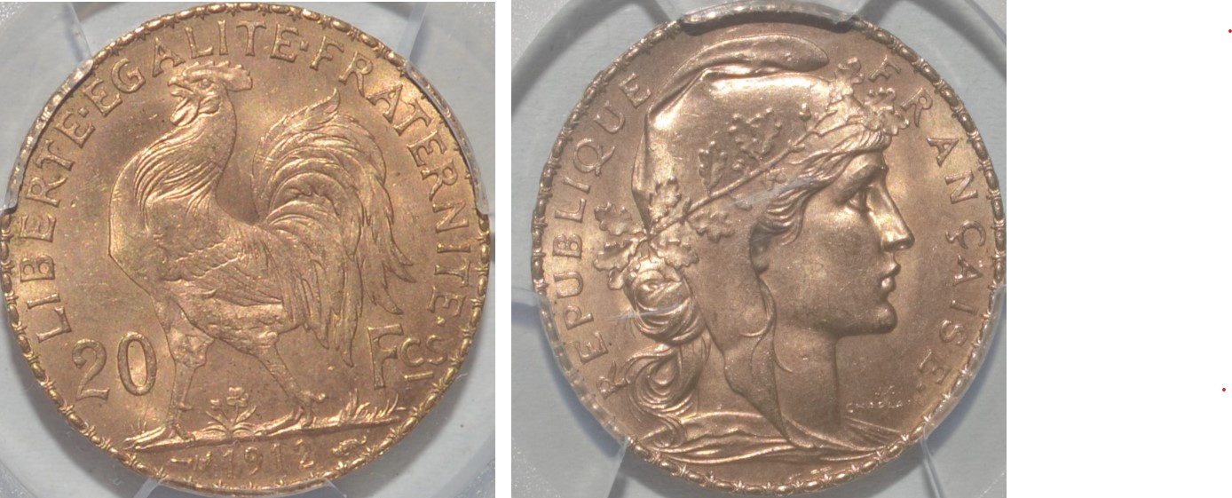  Kirofa - FRANKREICH 20 GOLD FRANCS - MARIANNE 1912 - PCGS MS 65   