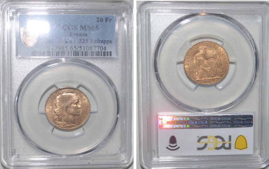  Kirofa - FRANKREICH 20 GOLD FRANCS - MARIANNE 1912 - PCGS MS 65   