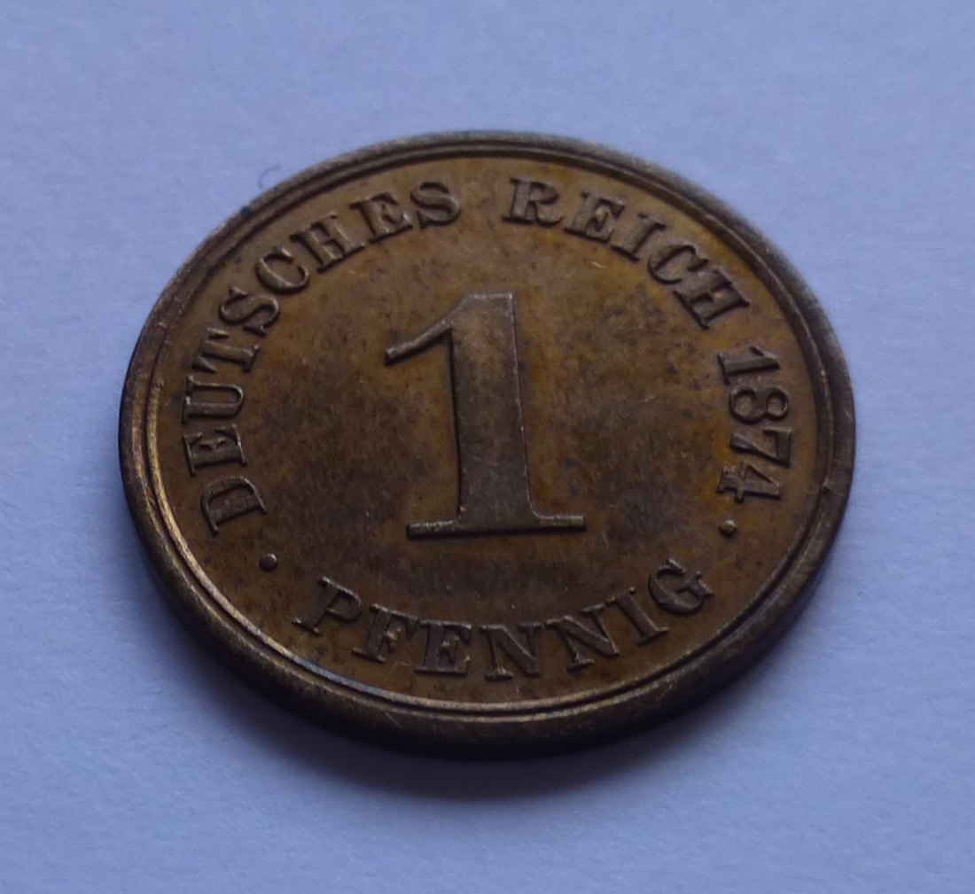  Deutsches Reich, Kaiserreich 1 Pfennig 1874 D, TOP Erhaltung - fast Stempelglanz   