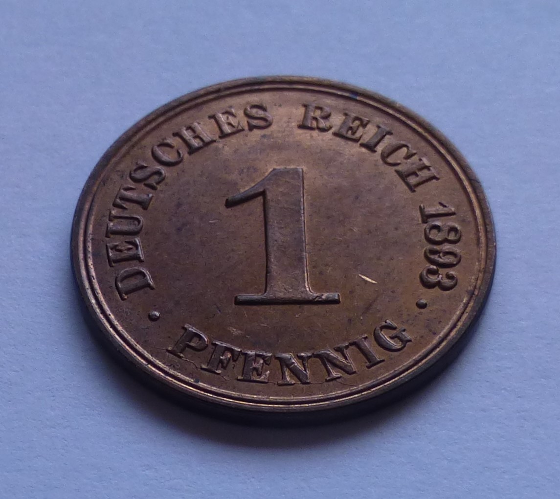  Deutsches Reich, Kaiserreich 1 Pfennig 1893 A, TOP Erhaltung - PP / PROOF   