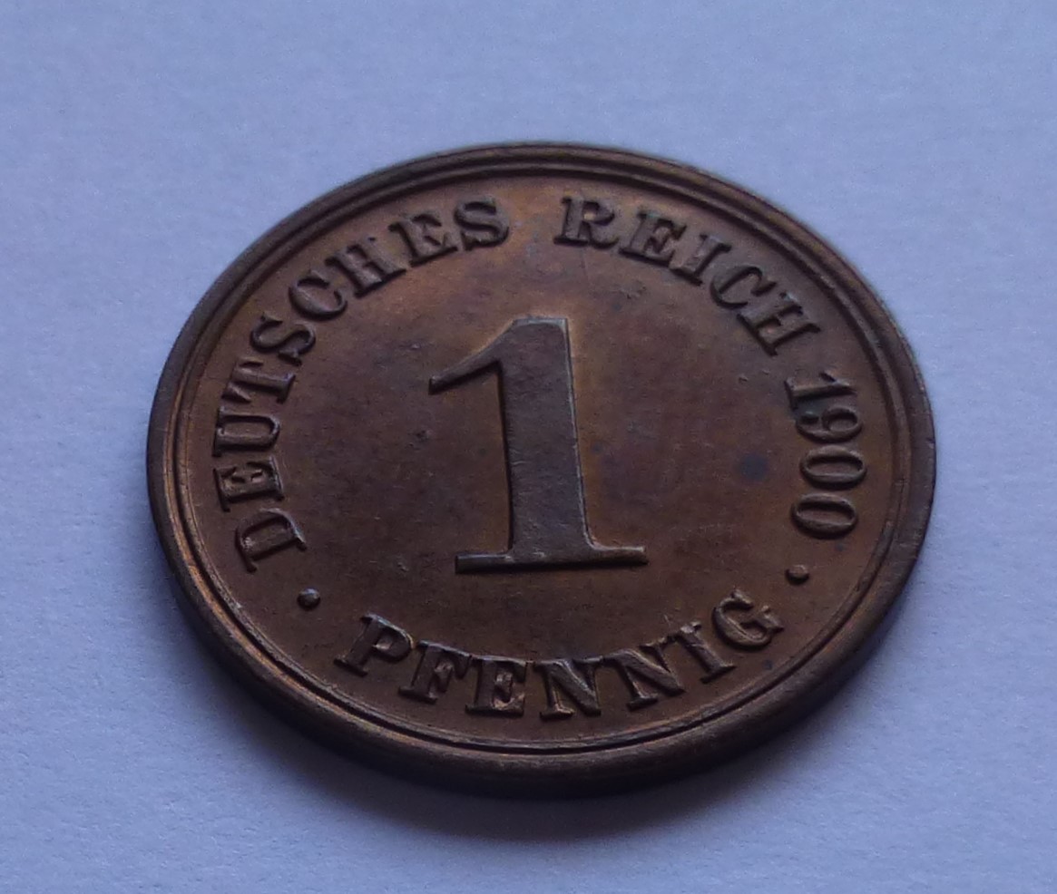  Deutsches Reich, Kaiserreich 1 Pfennig 1900 D, TOP Erhaltung - fast Stempelglanz   