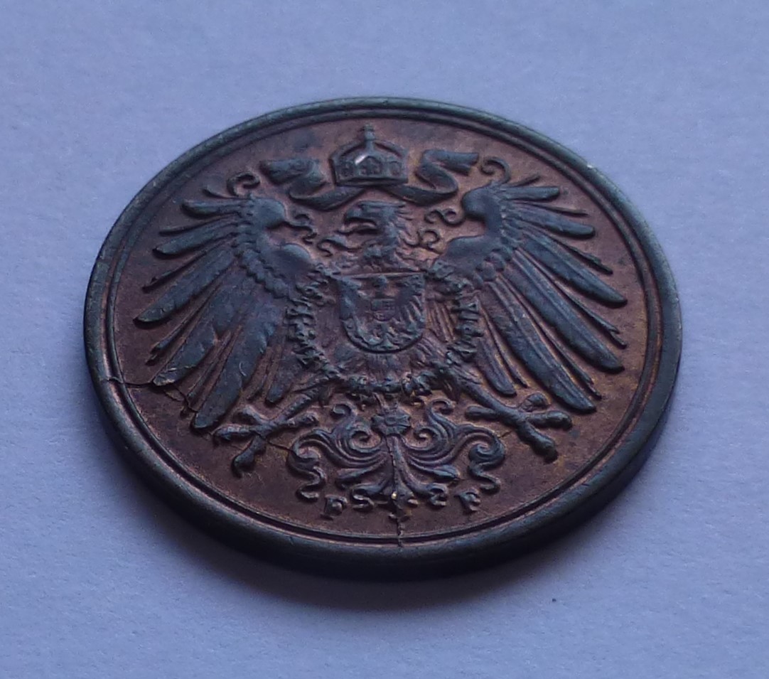  Deutsches Reich, Kaiserreich 1 Pfennig 1908 F, TOP Erhaltung - Fehlprägung   