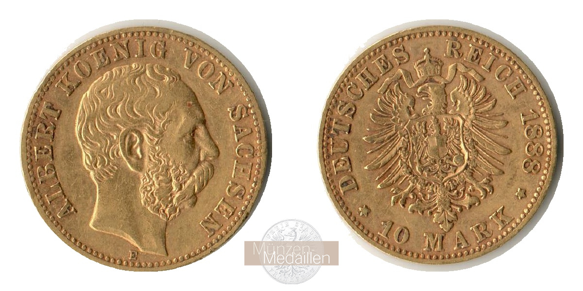 Sachsen, Kaiserreich  10 Mark 1888 E MM-Frankfurt KM#1235 Feingold: 3,58g Albert 1873-1902  