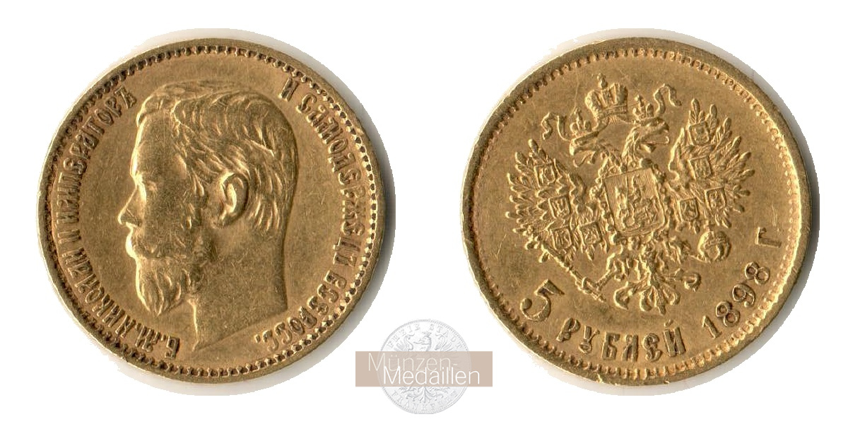 Russland  5 Rubel MM Frankfurt Feingold: 3,87g Zar Nikolaus II. 1894-1917 1898 