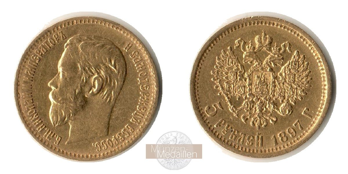 Russland 5 Rubel MM-Frankfurt Feingold: 3.87g Zar Nikolaus II. (1894-1917) 1897 