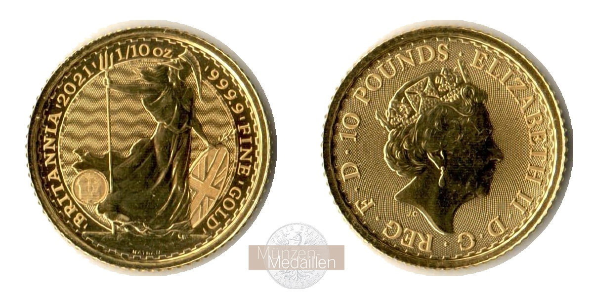 Grossbritannien MM-Frankfurt Feingold: 3,11g 10 Pounds (Britannia) 2021 
