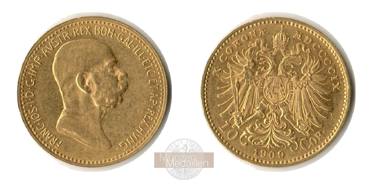 Österreich MM-Frankfurt Feingold: 3,05g 10 Kronen 1909 