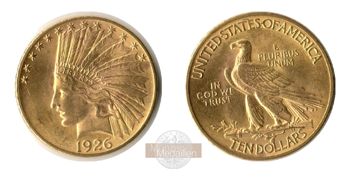  USA 10 Dollars (Indian Head) 1926 MM-Frankfurt KM#130 Feingold: 15,05g   