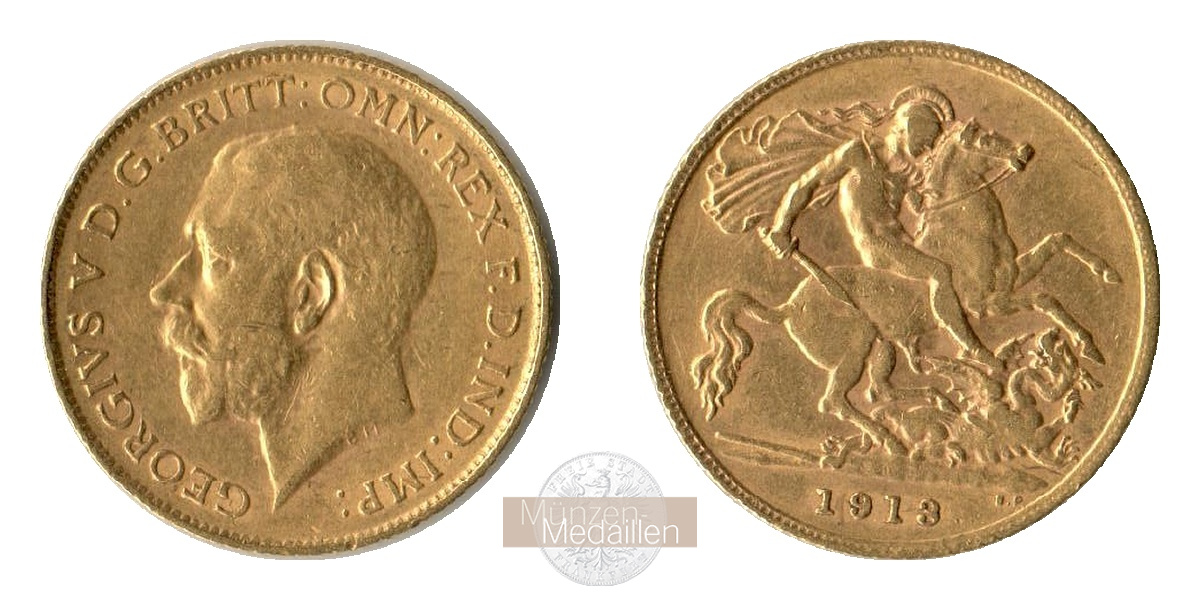  Grossbritannien, George V. 1910-1936. 1/2 Sovereign 1913  MM-Frankfurt  KM#819  Feingold: 3,66g   