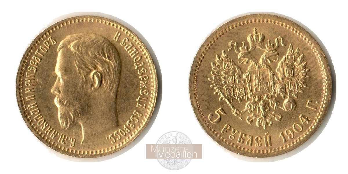 Russland  5 Rubel MM Frankfurt Feingold: 3,87g Zar Nikolaus II. 1894-1917 1904 