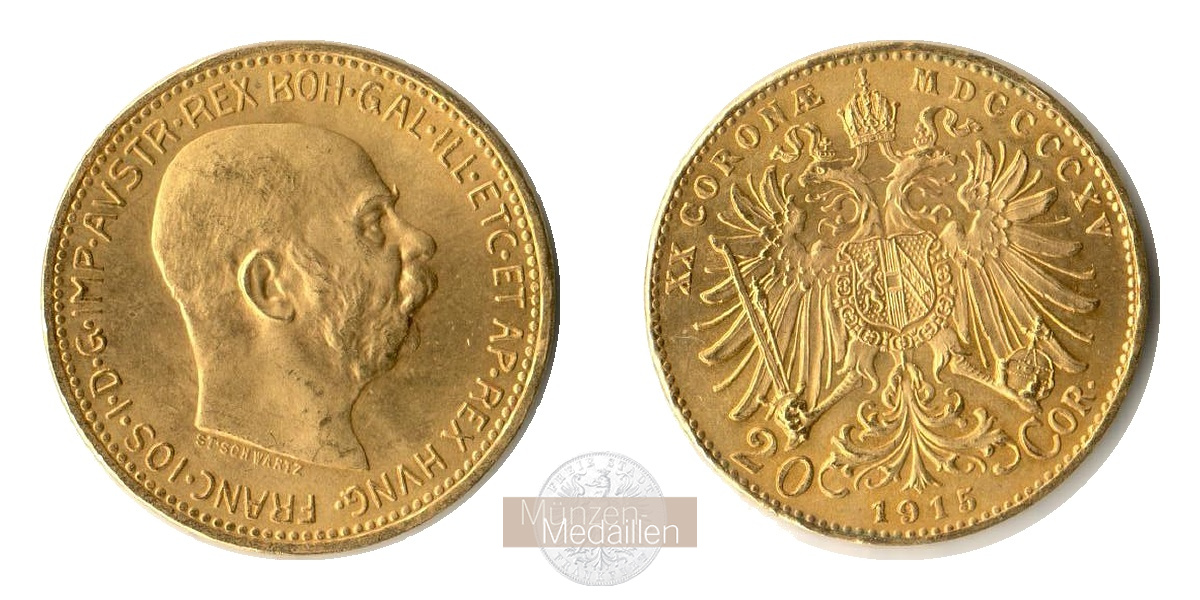  Österreich, Franz Joseph I.  20 Kronen 1915 NP.  MM-Frankfurt KM#2818 Feingold: 6,1g   