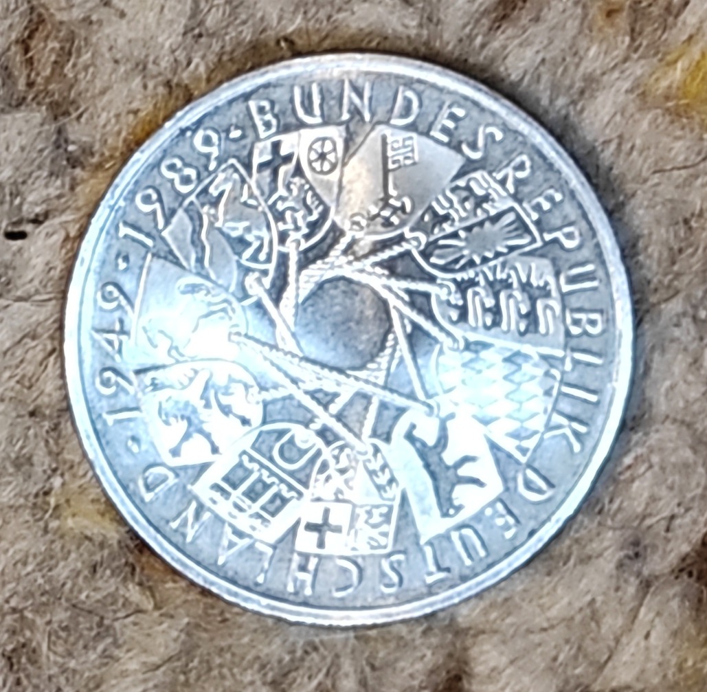  Deutschland 10 Mark 1989 G, SILBER, 1949-1989 40 Jahre Bestehen der BRD,   