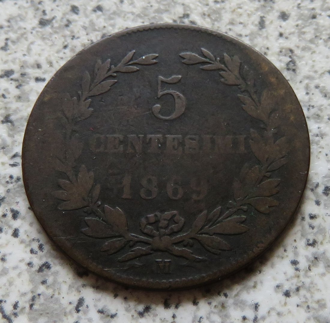  San Marino 5 Centesimi 1869 M, Belegstück   