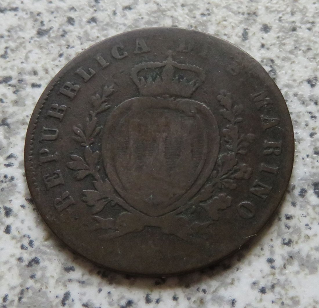  San Marino 5 Centesimi 1869 M, Belegstück   