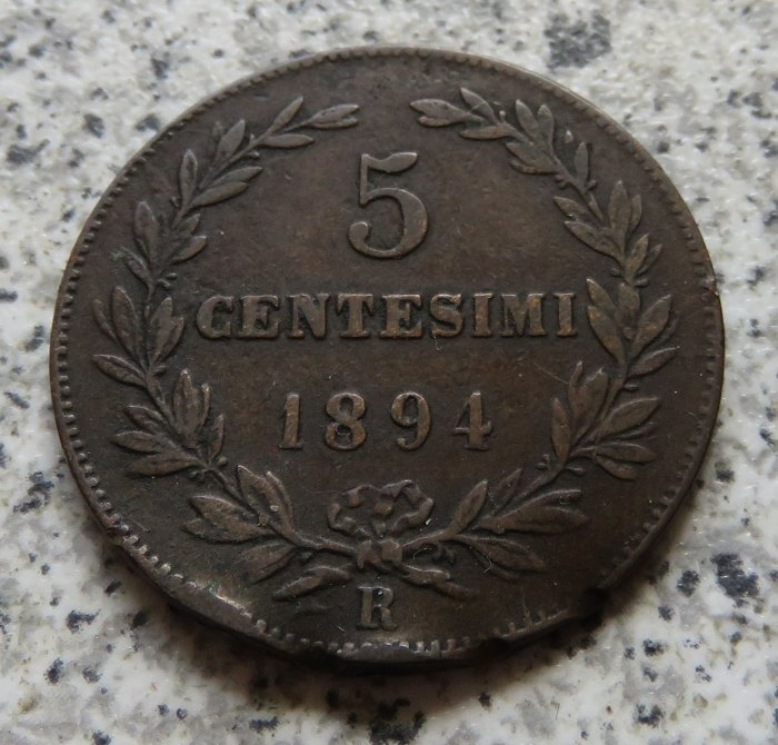  San Marino 5 Centesimi 1894, stark verbeult, nur noch Platzhalter   